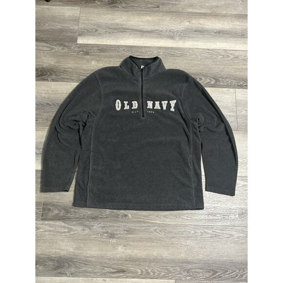 Old Navy Spellout Logo Grey Quarter Zip Fleece Sweater Y2K Casual - Men’s XL - Picture 1 of 8